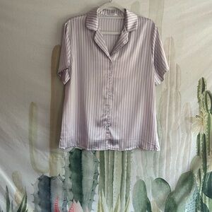 Silky Pink Striped Ruffle Shorts PJ Set